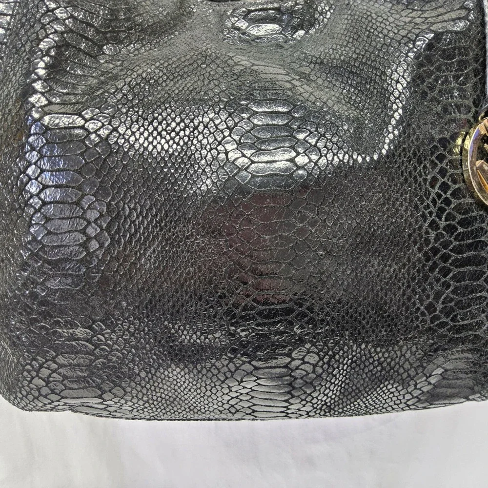 Michael Kors Fulton Shoulder Bag‎ Womens Large Black Snake Embossed Leather Gold
